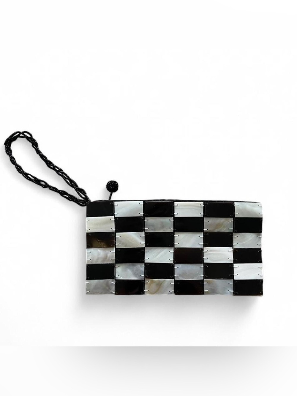 Y2K Checkerboard Tortoise Iridescent Shell Box Beaded Wristlet
